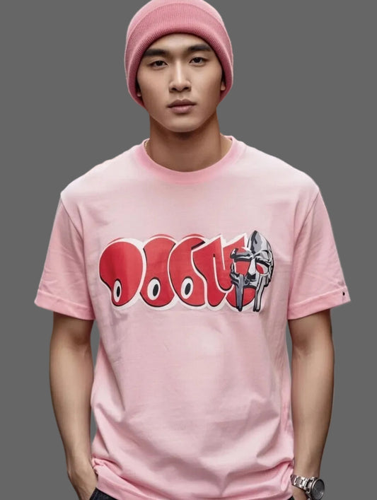 MF DOOM Cotton Blend Pink Metal Face Red Chest Logo Shirt