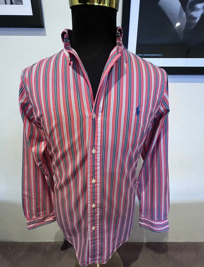 Ralph Lauren 100% Cotton Red Blue Stripe Shirt Size Medium Classic Fit