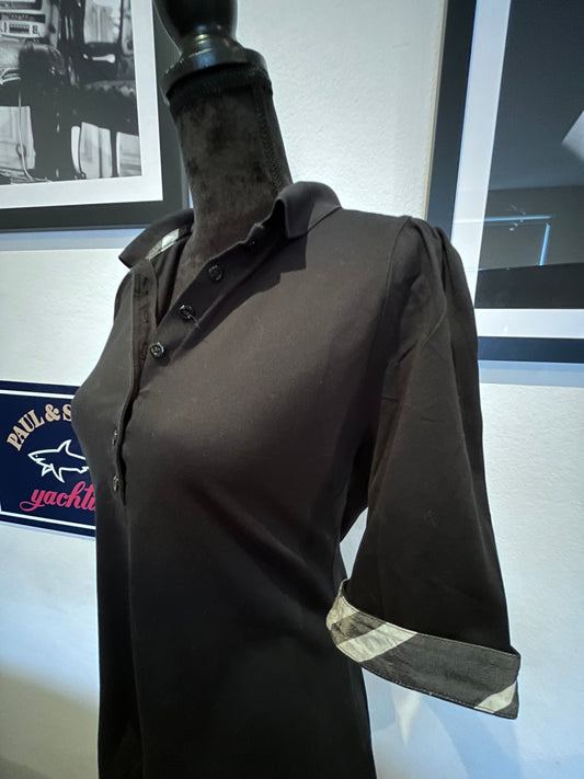Burberry 100% Cotton Women’s Half Button Front Black Shirt Size L