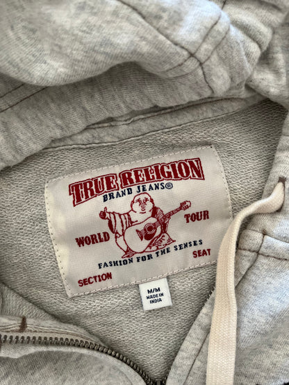 True Religion 100% Cotton Logo Embroidered Grey Hoodie Size M