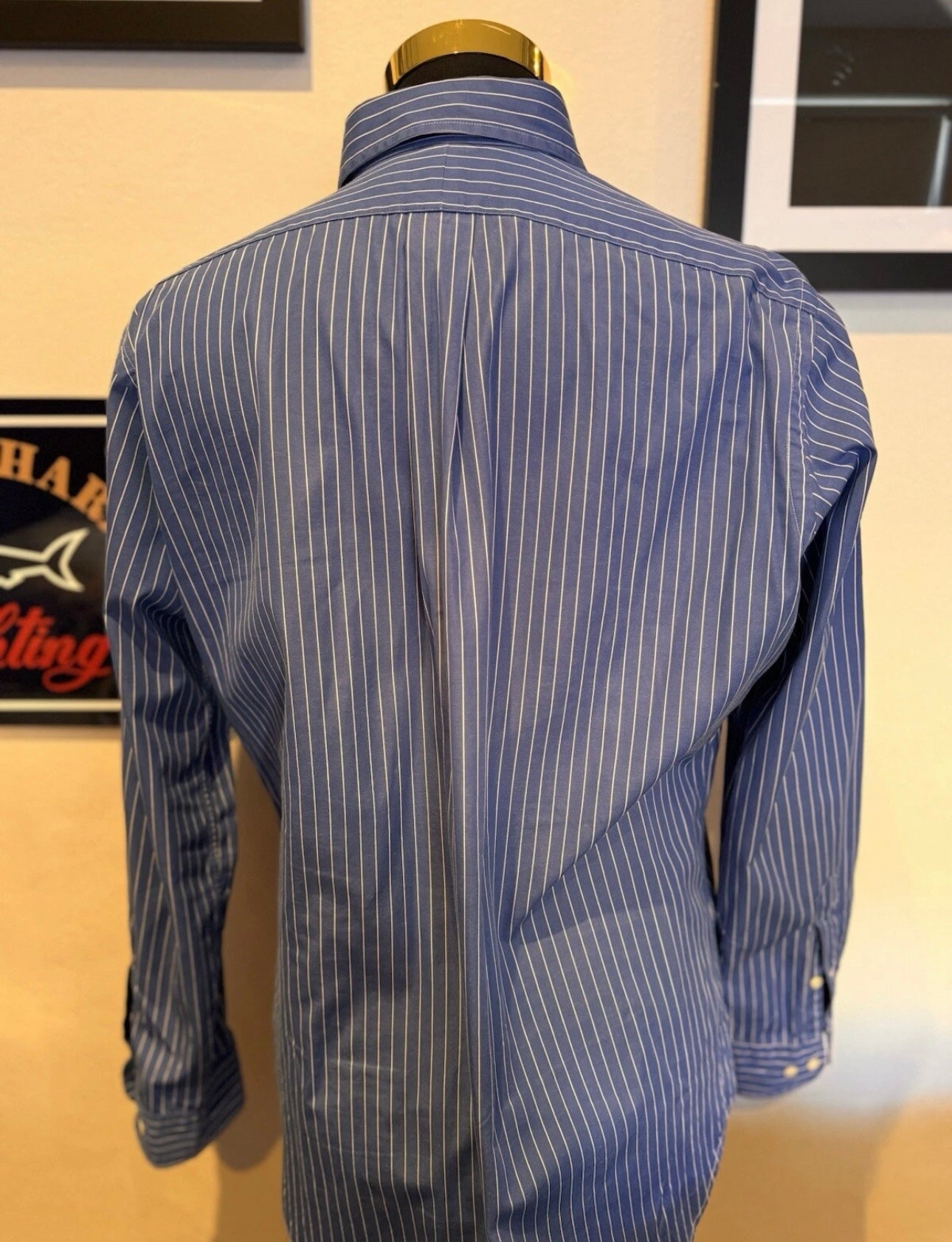 Ralph Lauren 100% Blue Pin Striped Shirt Classic Fit Size Large Button Down