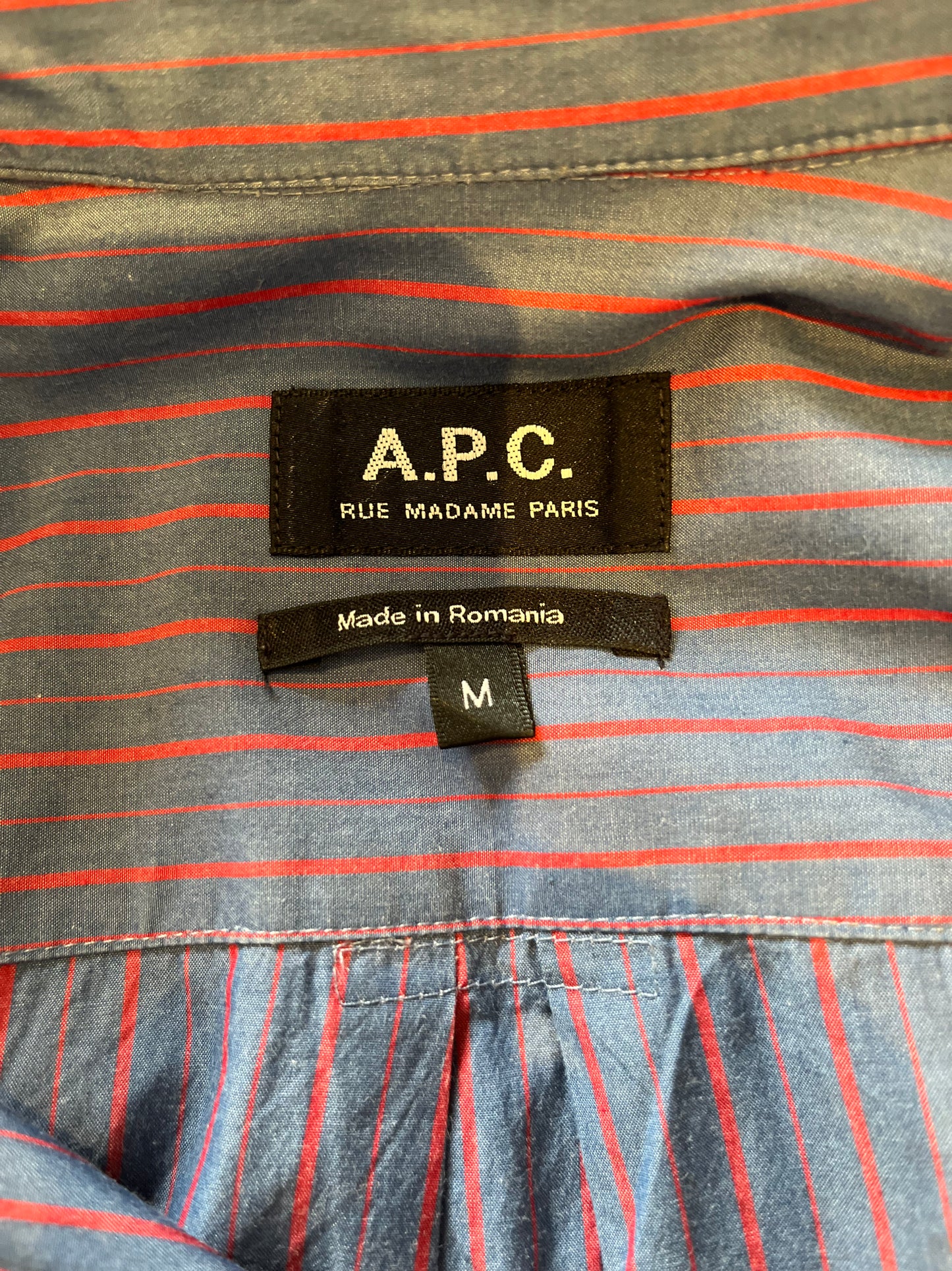 A.P.C. APC 100% Cotton Blue Red Stripe Shirt Size Large Chest Pocket