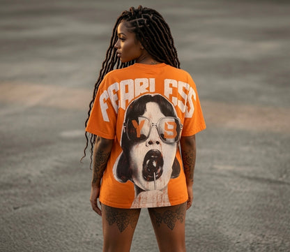 Fearless 100% Cotton Men’s Chest Logo Orange Harajuku Style T Shirt