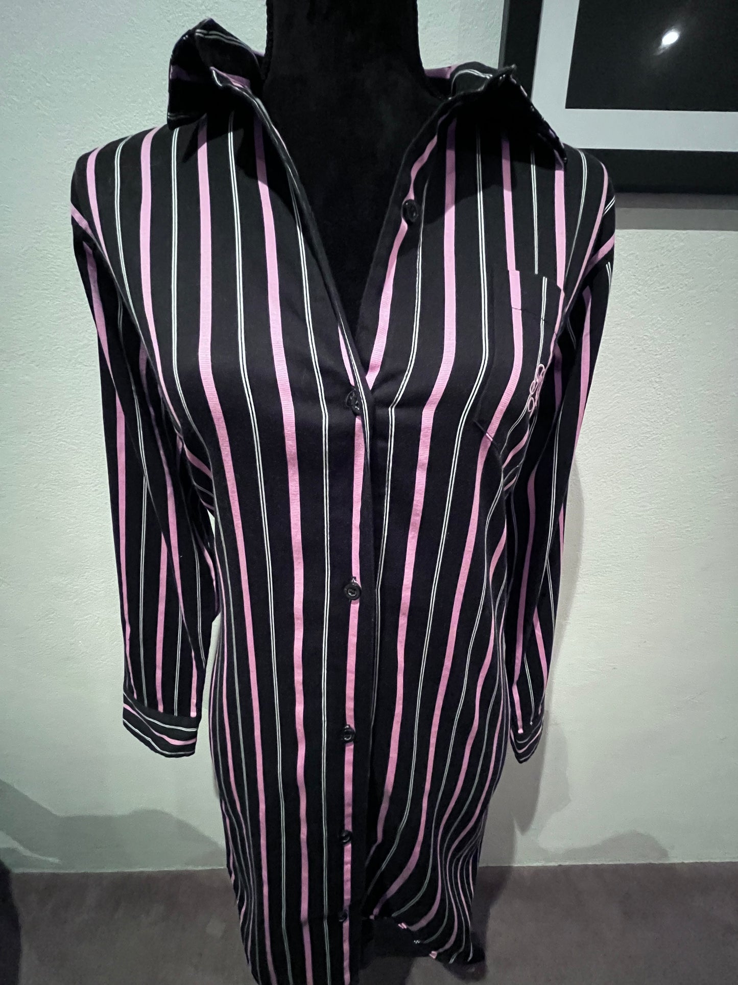 Ralph Lauren Women’s 100% Cotton Black Pink Stripe Shirt Dress Size Small