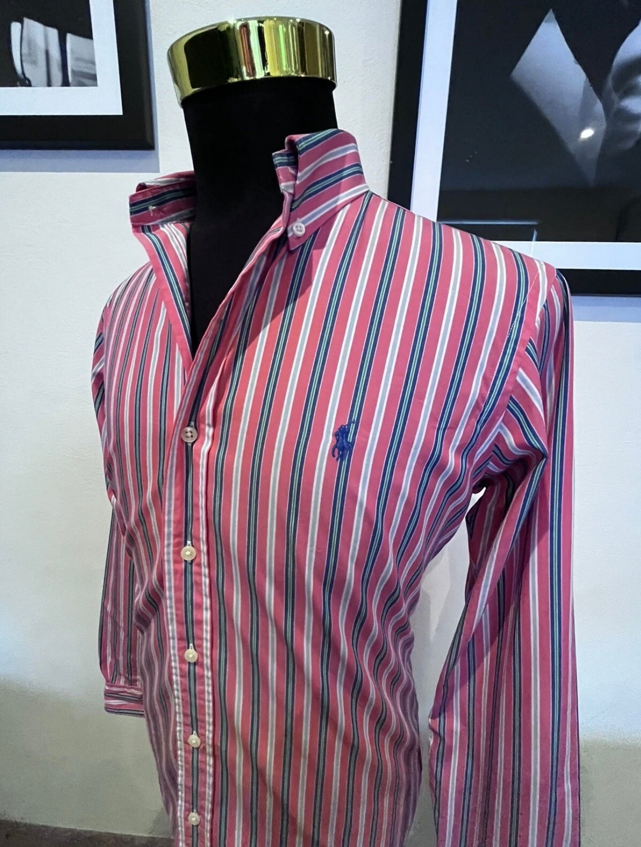 Ralph Lauren 100% Cotton Red Blue Stripe Shirt Size Medium Classic Fit