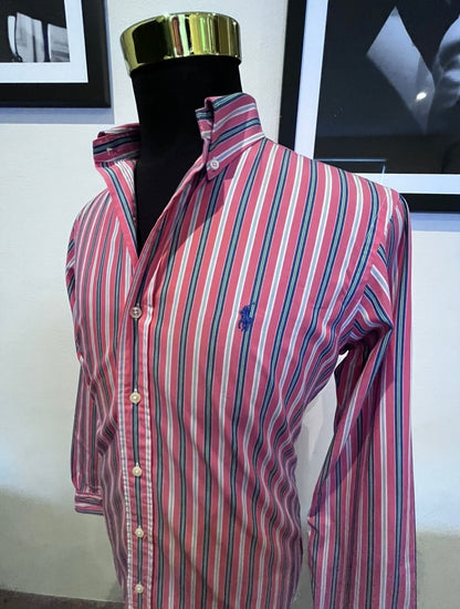 Ralph Lauren 100% Cotton Red Blue Stripe Shirt Size Medium Classic Fit