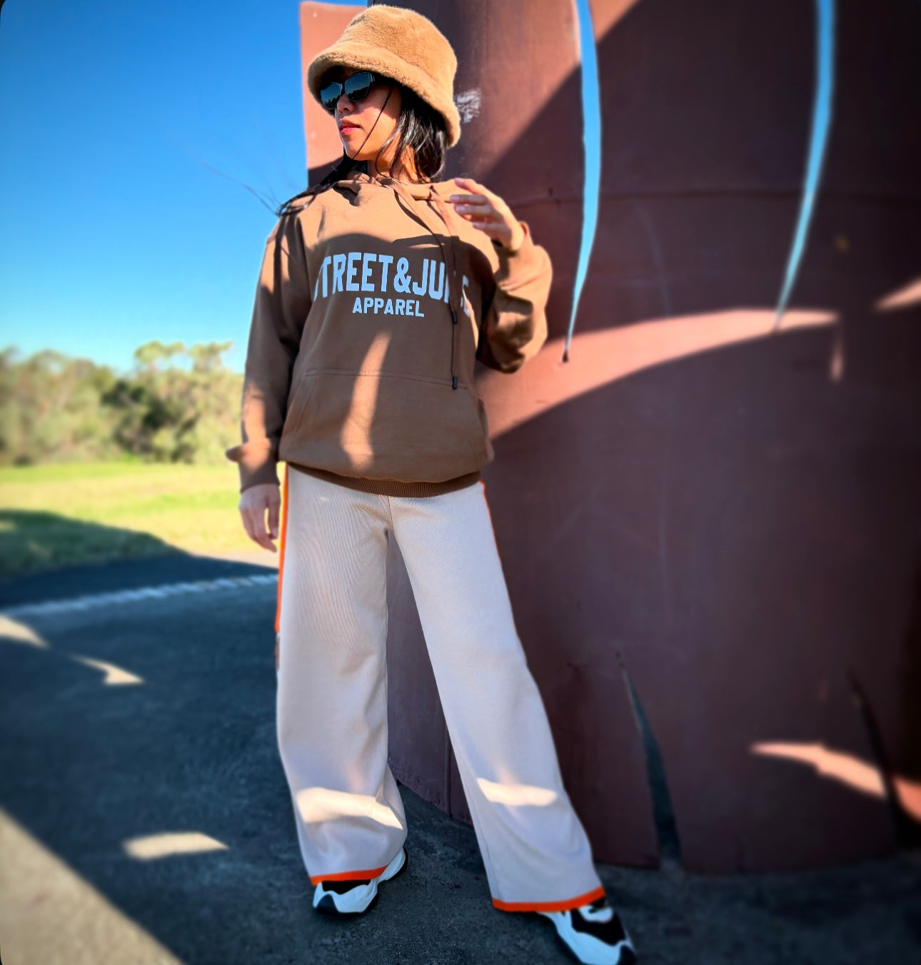 Street & Juice 100% Cotton Brown Chest Logo Drawer String Hoodie