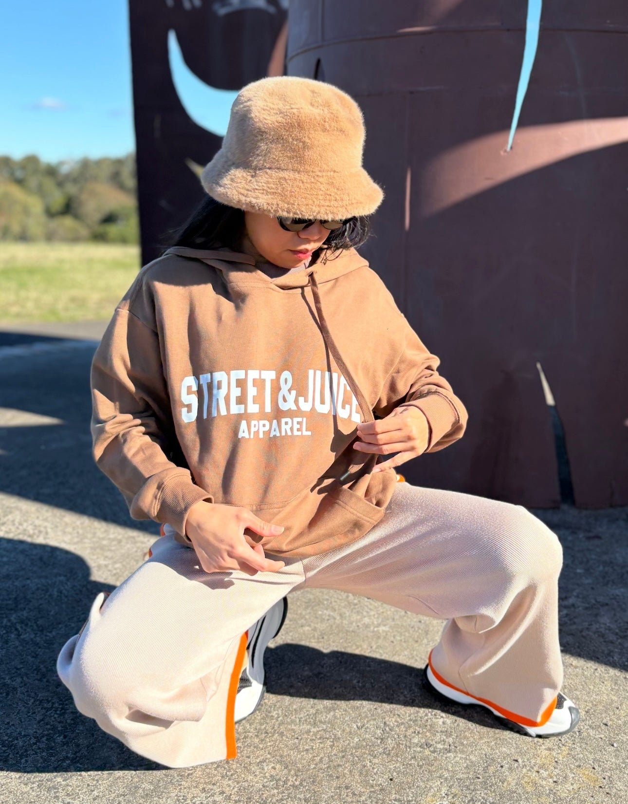 Street & Juice 100% Cotton Brown Chest Logo Drawer String Hoodie