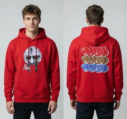 MF DOOM 100% Cotton Red Metal Face Hoodie Chest & Back Logo