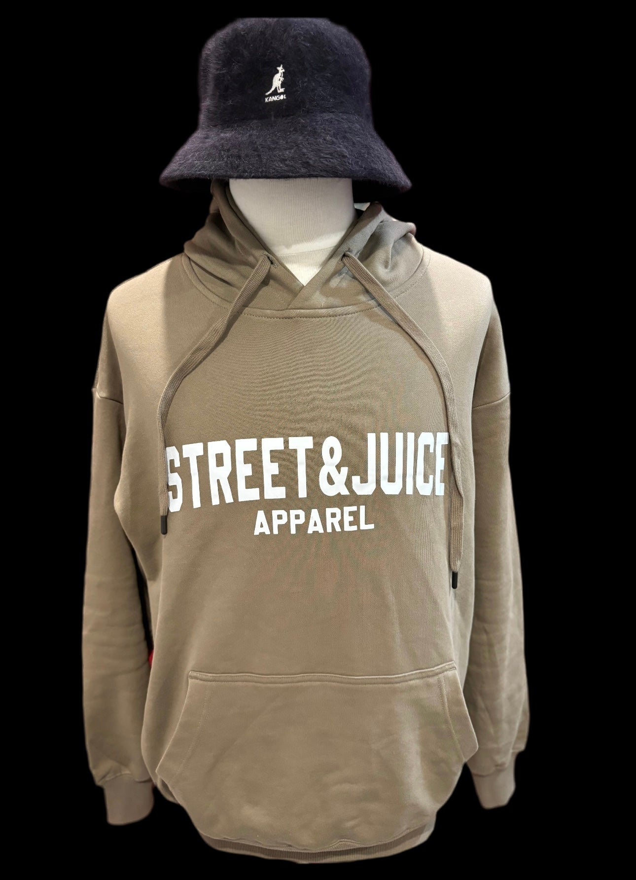 Street & Juice 100% Cotton Khaki Chest Logo Drawer String Hoodie