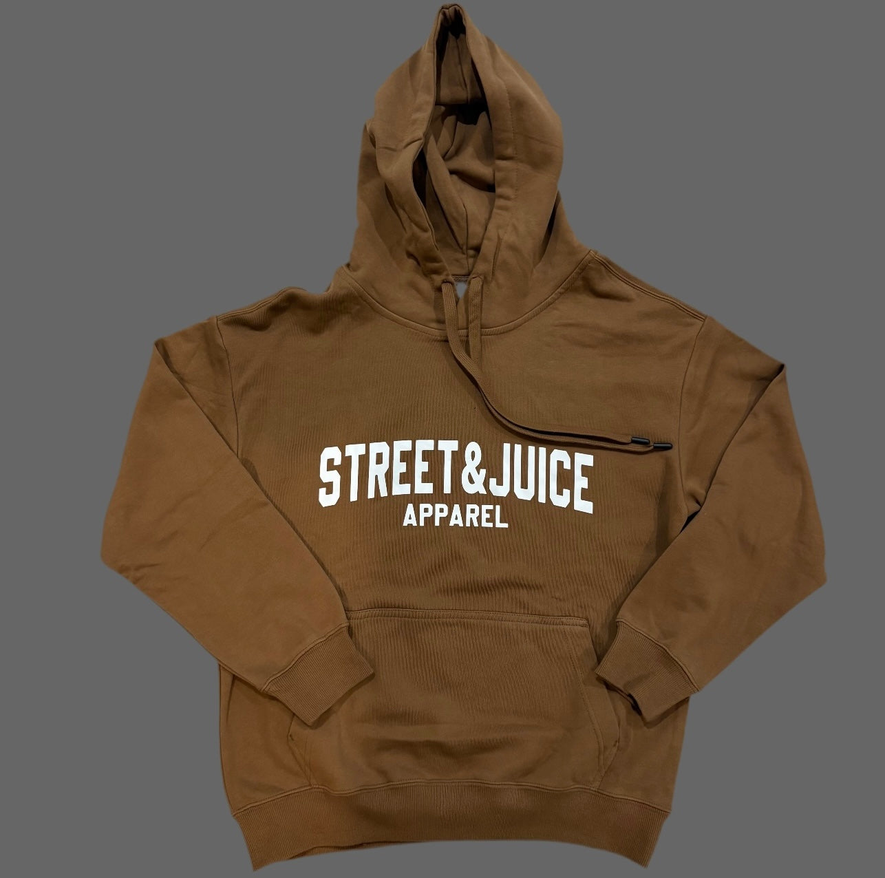 Street & Juice 100% Cotton Brown Chest Logo Drawer String Hoodie
