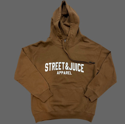 Street & Juice 100% Cotton Brown Chest Logo Drawer String Hoodie