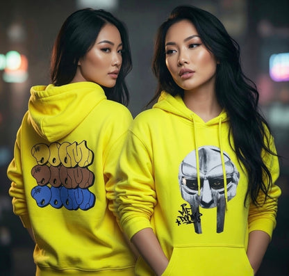 MF DOOM 100% Cotton Yellow Metal Face Hoodie Chest & Back Logo