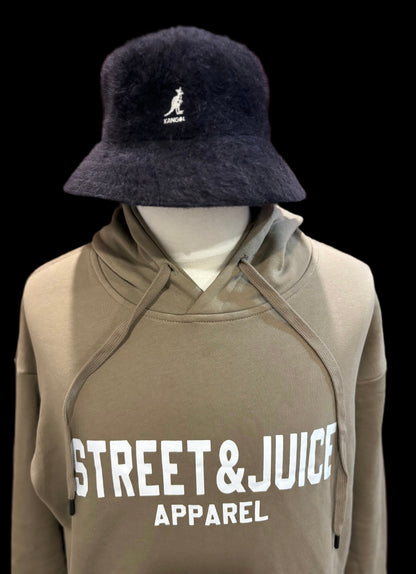 Street & Juice 100% Cotton Khaki Chest Logo Drawer String Hoodie