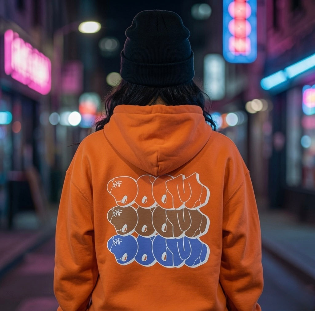 MF DOOM 100% Cotton Orange Metal Face Hoodie Chest & Back Logo