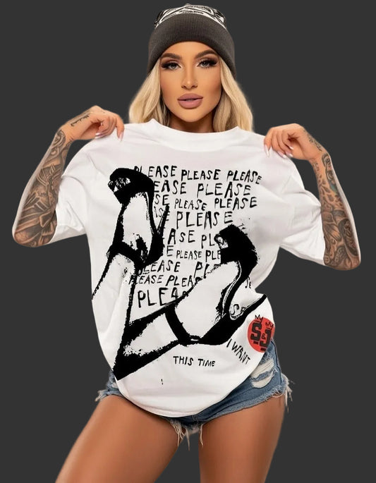 Street & Juice 100% Cotton High Heels Please White T Shirt S&J