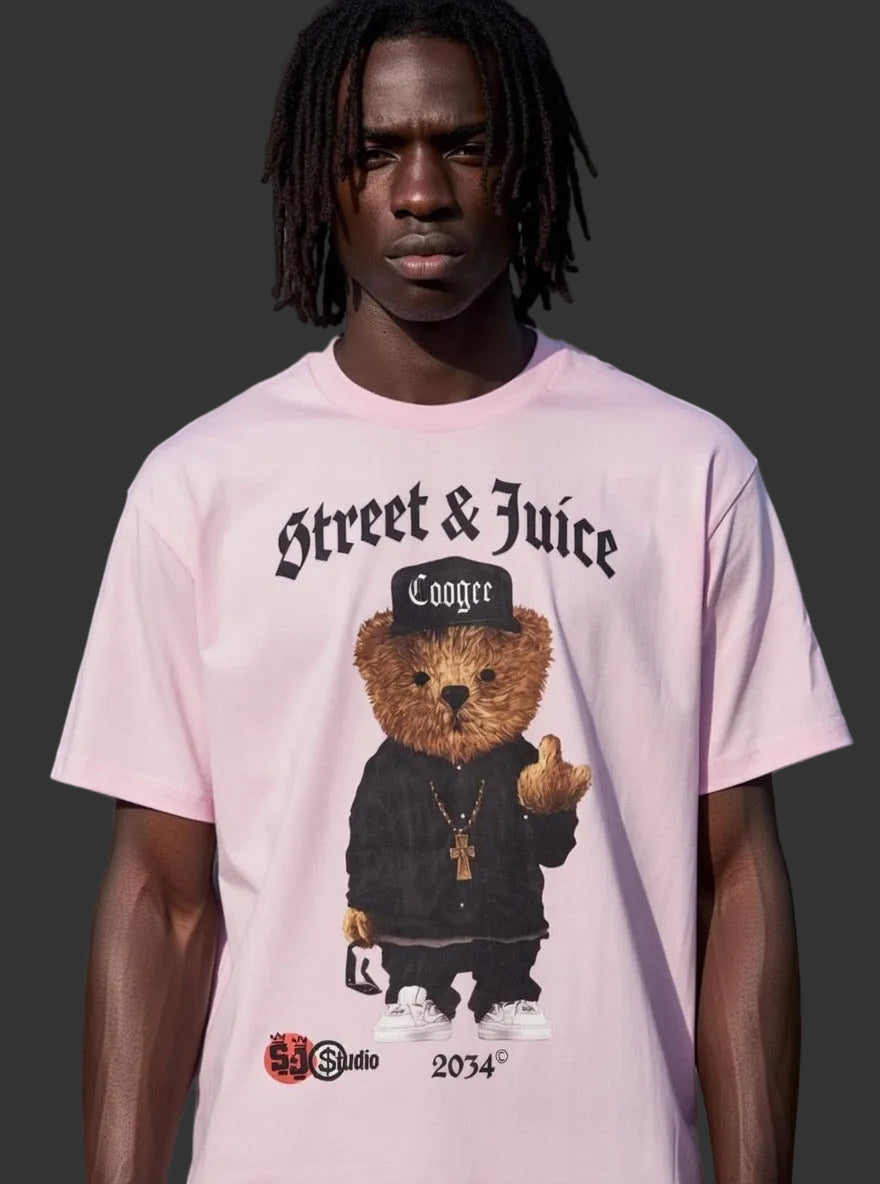 Street & Juice ‘Coogee Bear’ 100% Cotton Pink Chest & Back Logo Tee