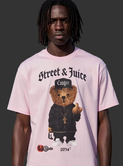 Street & Juice ‘Coogee Bear’ 100% Cotton Pink Chest & Back Logo Tee