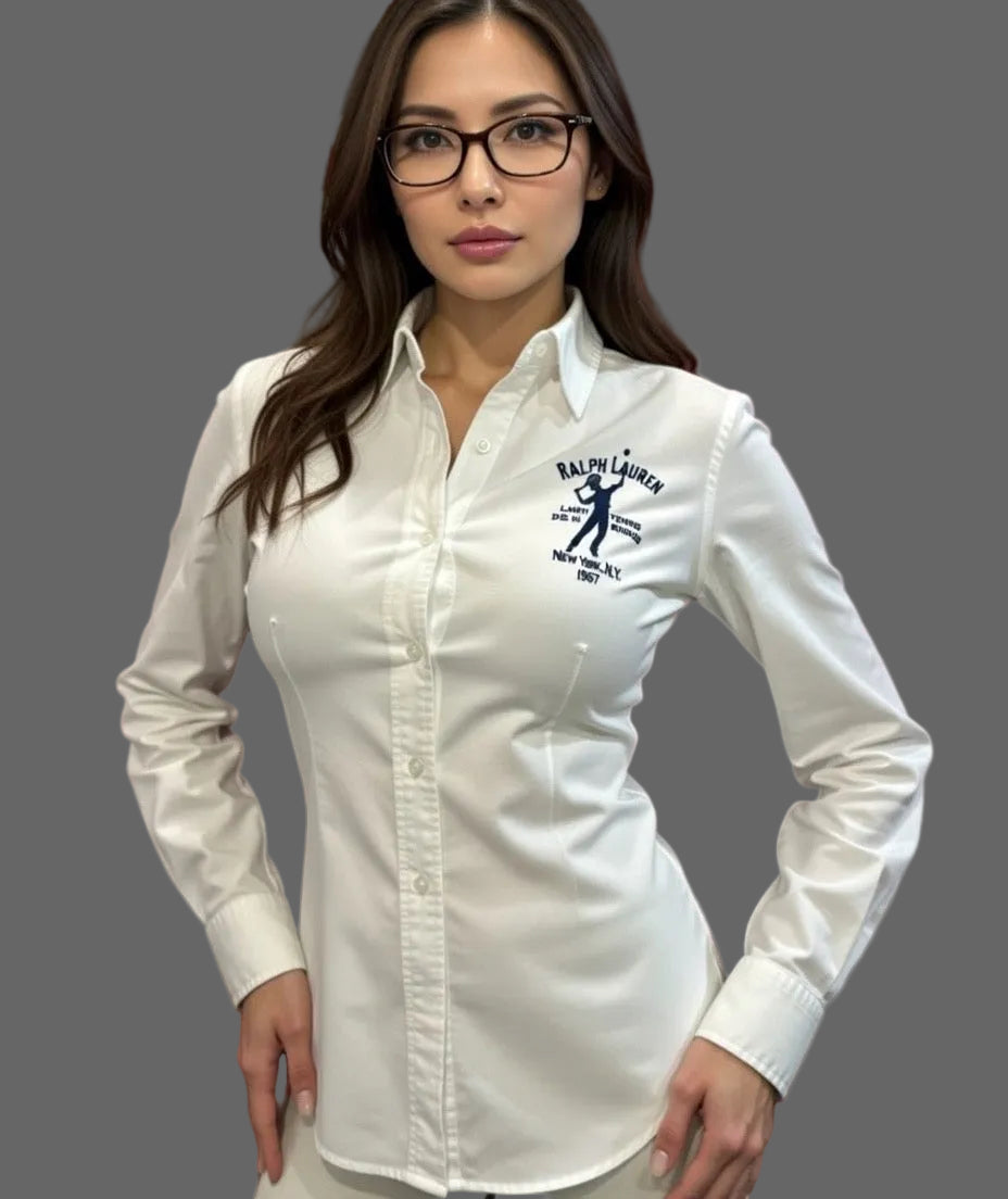 Ralph Lauren Women’s 100% Cotton White Chest Logo Shirt Size 10