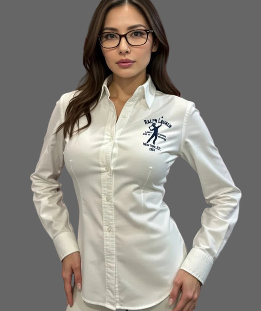 Ralph Lauren Women’s 100% Cotton White Chest Logo Shirt Size 10