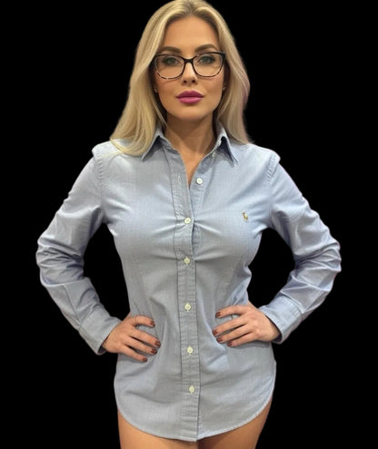 Ralph Lauren Women’s 100% Cotton Blue Oxford Shirt Size 4 Slim Fit