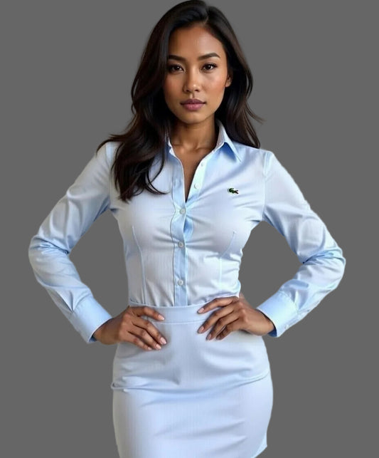 Lacoste 100% Cotton Women’s Baby Blue Shirt Size 42 Slim Fit