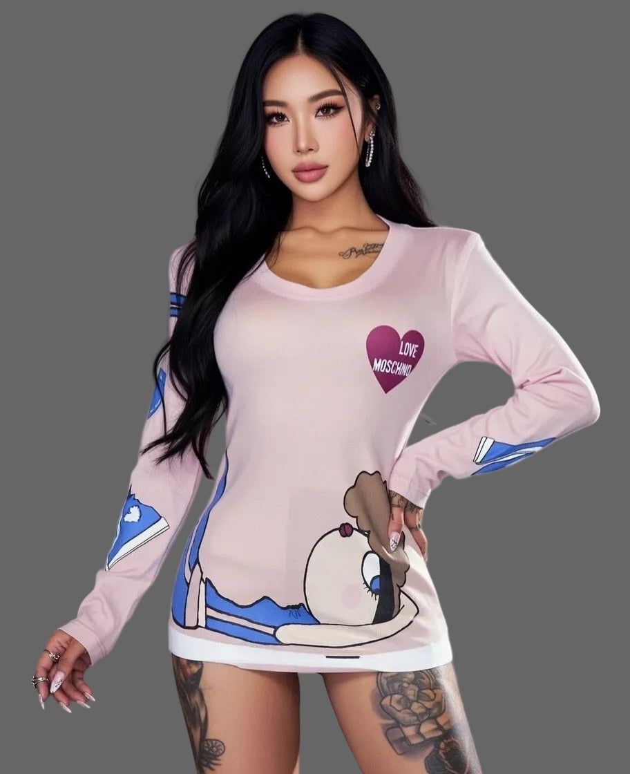 Moschino 100% Cotton Women’s Long Sleeve Tee Size 6 Love Moschino