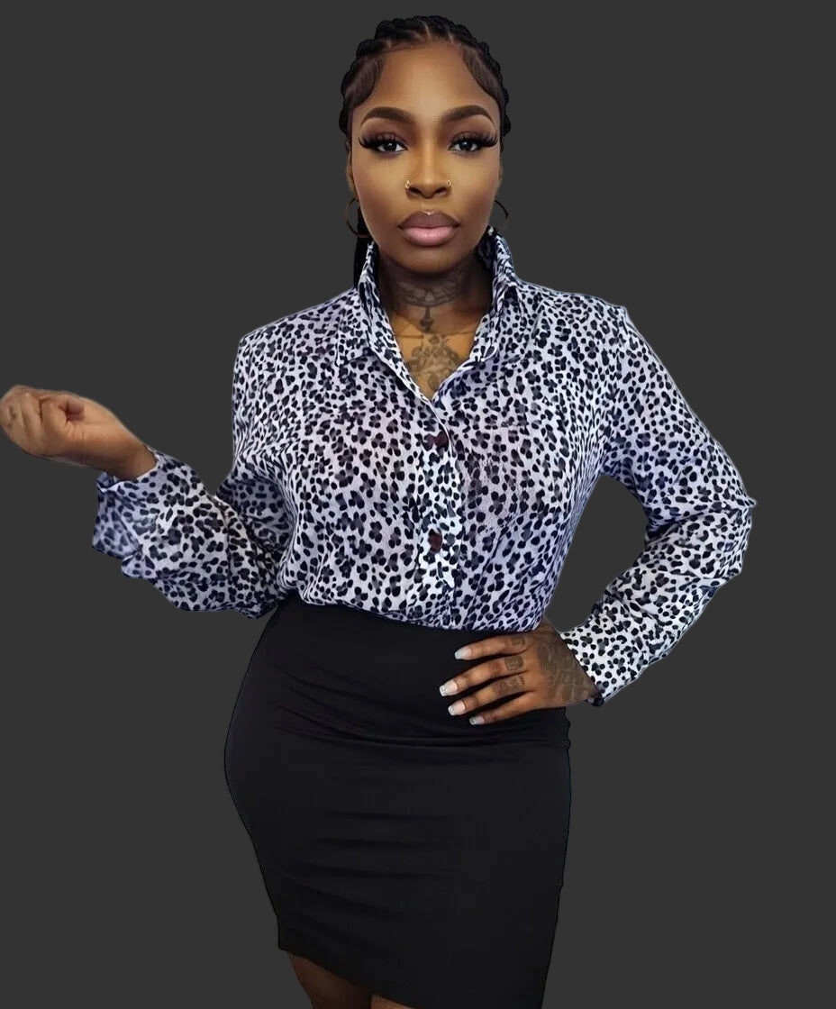 Moschino Women’s Leopard Skin Shirt Size US 8