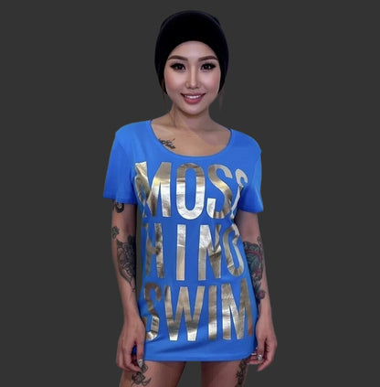 Moschino Women’s 100% Cotton Blue Logo Print Tee Size 10