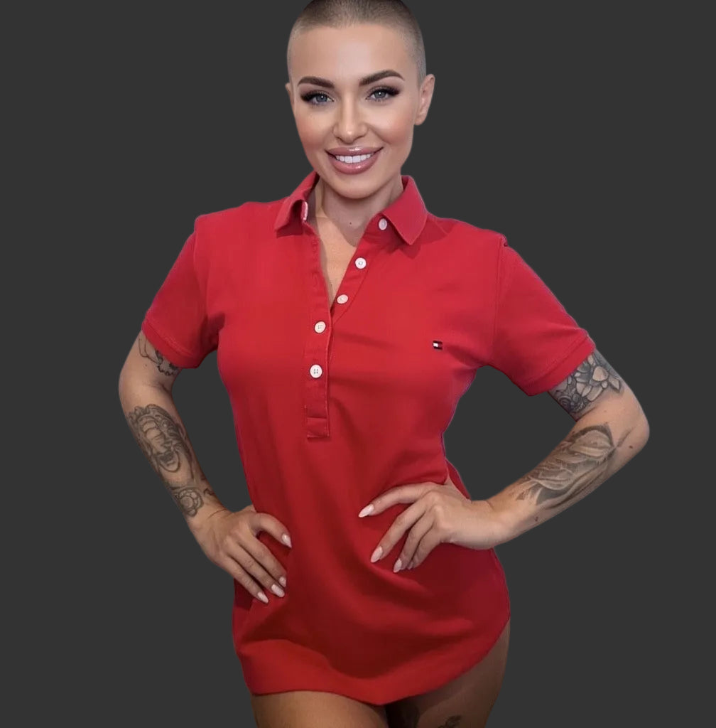 Tommy Hilfiger Women’s 100% Cotton Red Polo Shirt Size Large