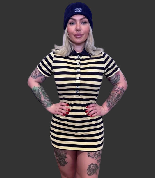 Tommy Hilfiger Tommy Girl 100% Cotton Blue Yellow Stripe Polo Size M