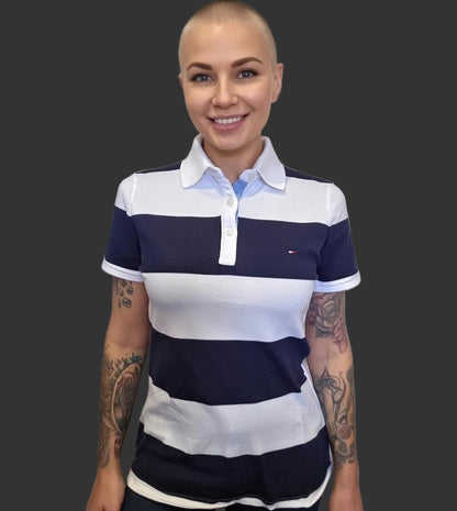 Tommy Hilfiger 100% Cotton Women’s Blue White Stripe Polo Shirt Size M