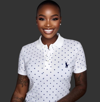 Ralph Lauren 100% Cotton Women’s White Pattern Polo Shirt Size Large