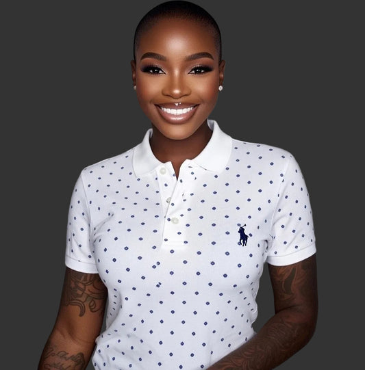 Ralph Lauren 100% Cotton Women’s White Pattern Polo Shirt Size Large