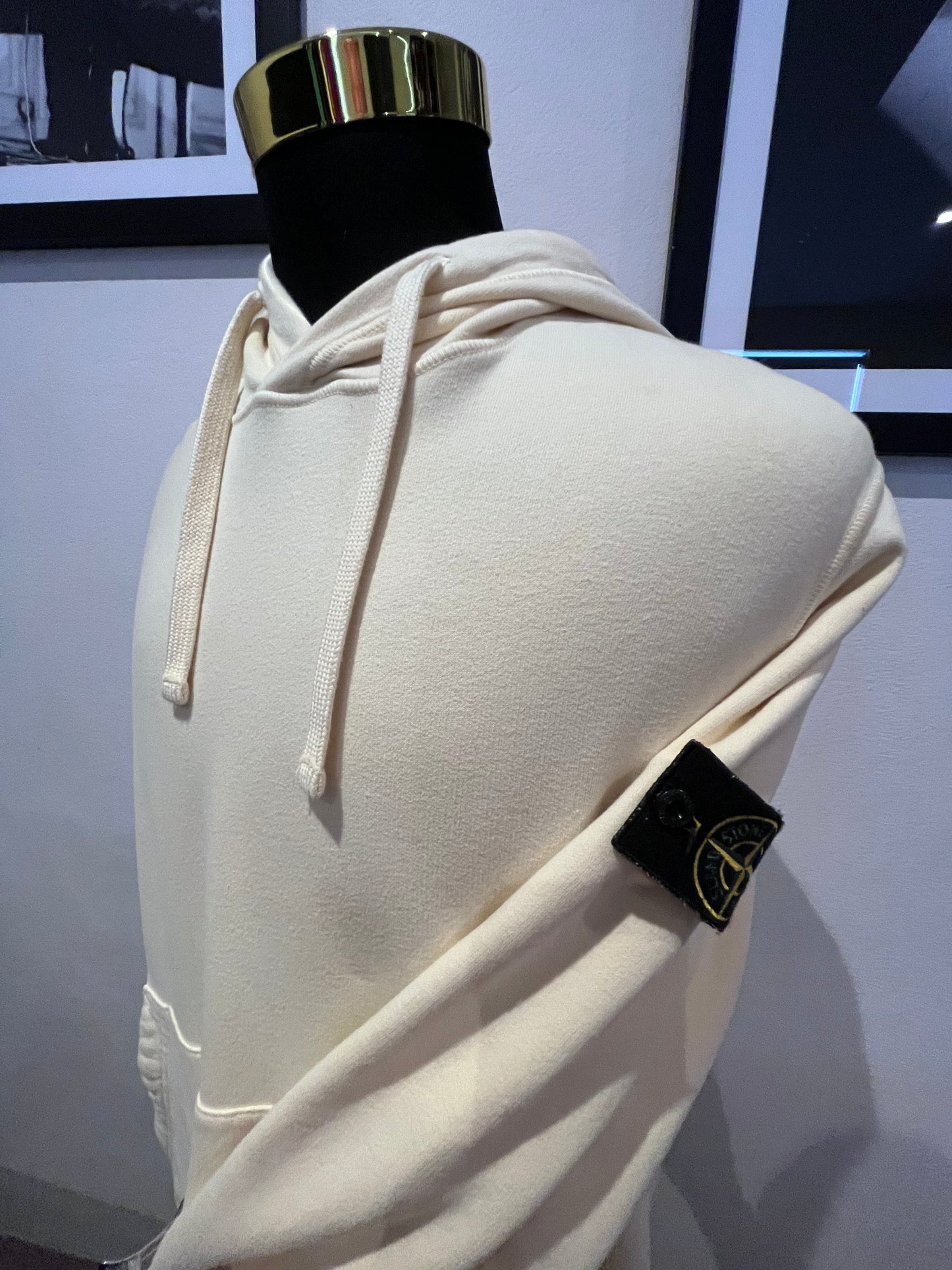 Stone Island 100% Cotton Yellow Fleece Hoodie Size XL with Logo Badge