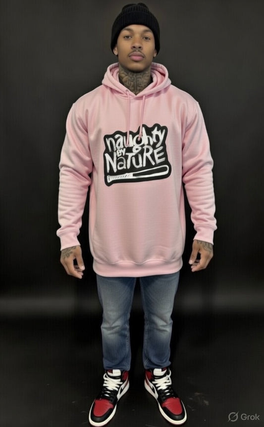 Naughty By Nature Fleece Pink Front Pocket Draw String Hoodie