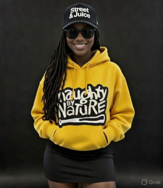 Naughty By Nature Fleece Mustard Front Pocket Draw String Hoodie