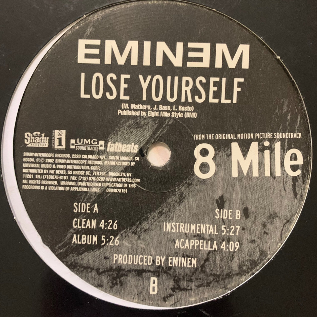 Eminem “Lose Yourself” From The Original Motion Picture 8 Mile 4 Version 12inch Vinyl