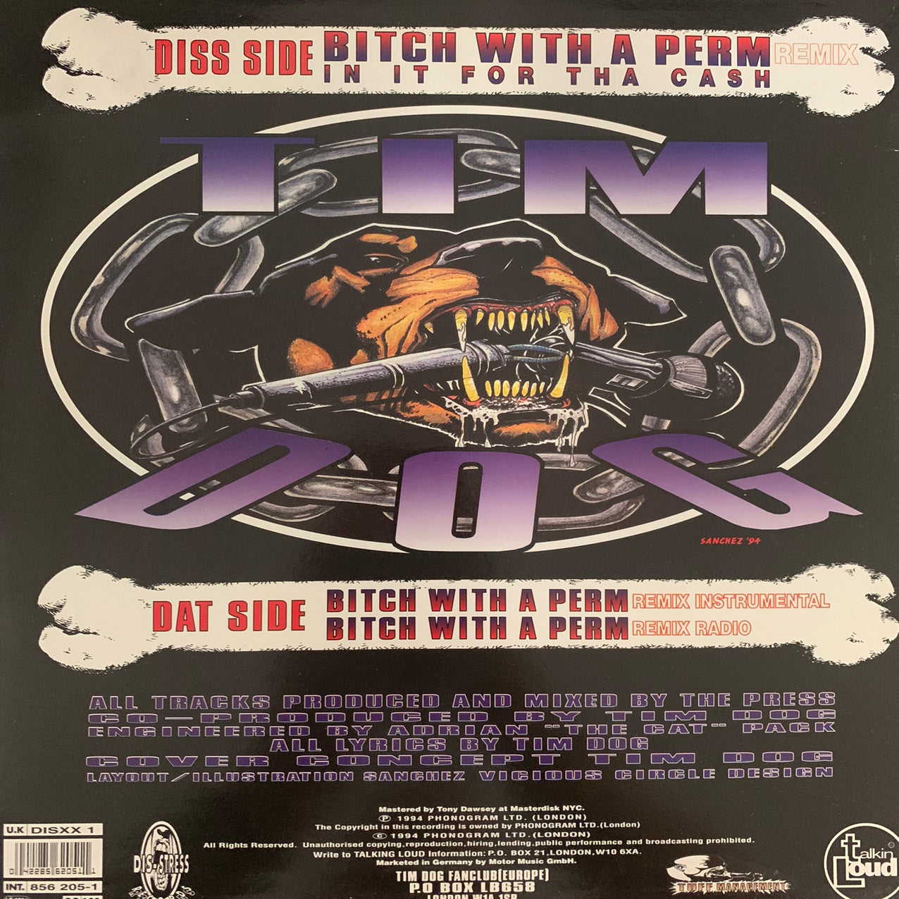 Tim Dog “Bitch With A Perm” 3 Track 12inch Vinyl, Featuring 'In It For The Cash' Remix, Radio, Instrumental