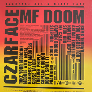 Czarface MF Doom, Czarface Meets Metal Face, 16 Track 12inch Vinyl, Featuring “Take Your Medicine” / “Badness of Madness” / “Captain Crunch”