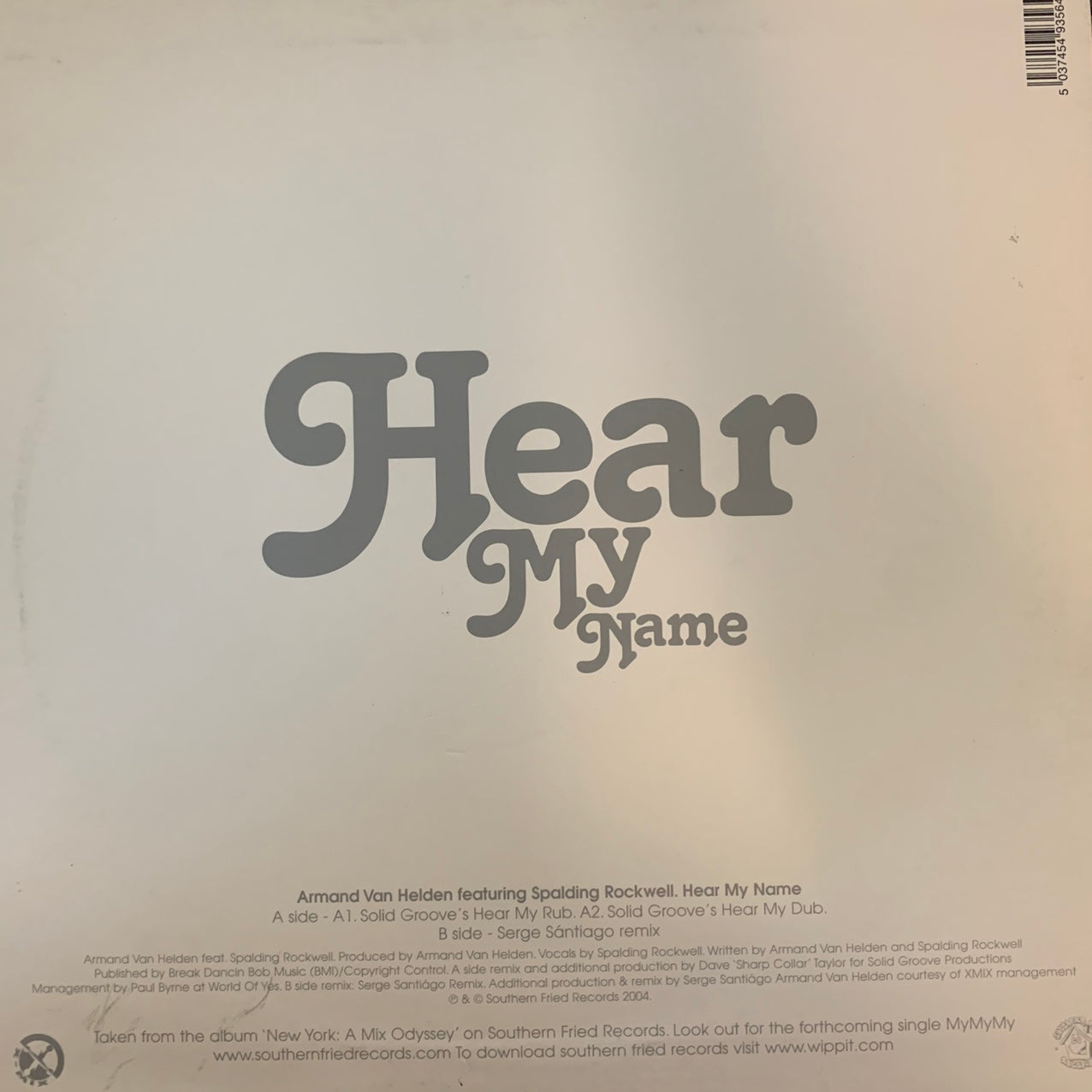 Armand Van Helden “Hear My Name” 3 Track 12inch Vinyl
