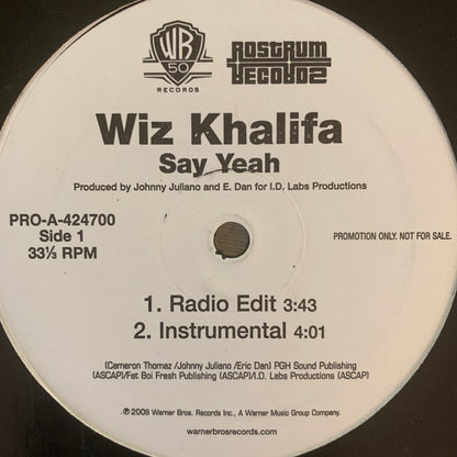 Wiz Khalifa “Say Yeah” 4 Track 12inch Vinyl