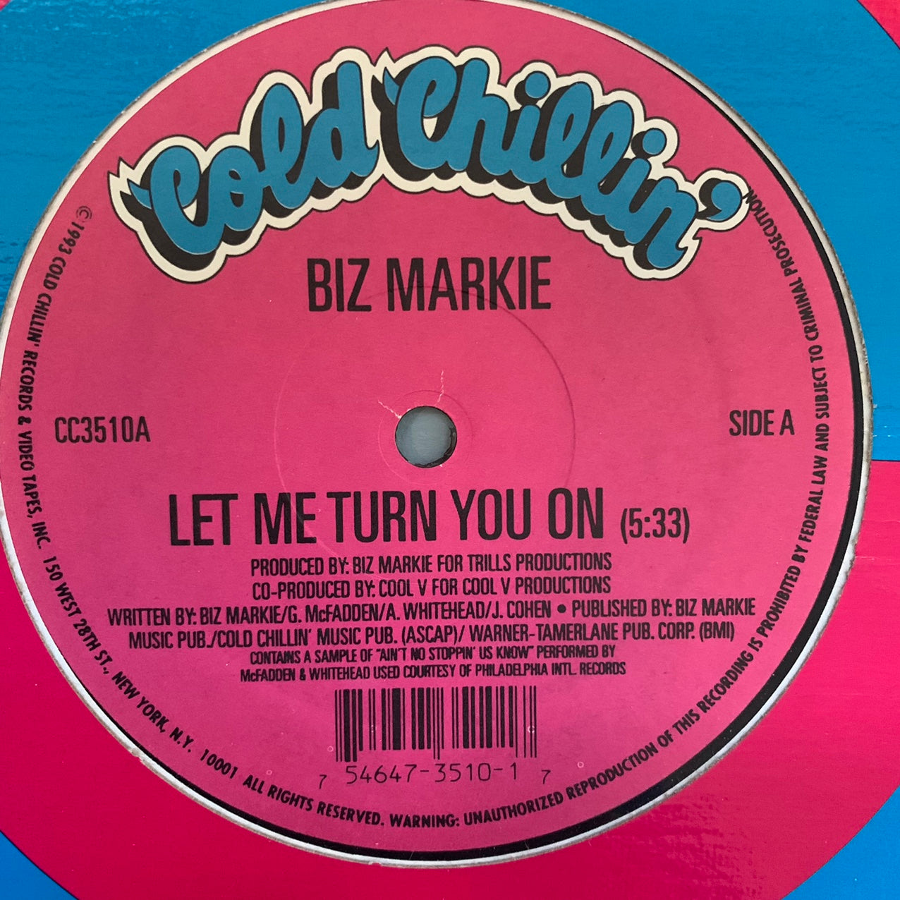 Biz Markie “Let Me Turn You On” / “Spring Again” 2 Track 12inch Vinyl, Cold Chillin’ Records