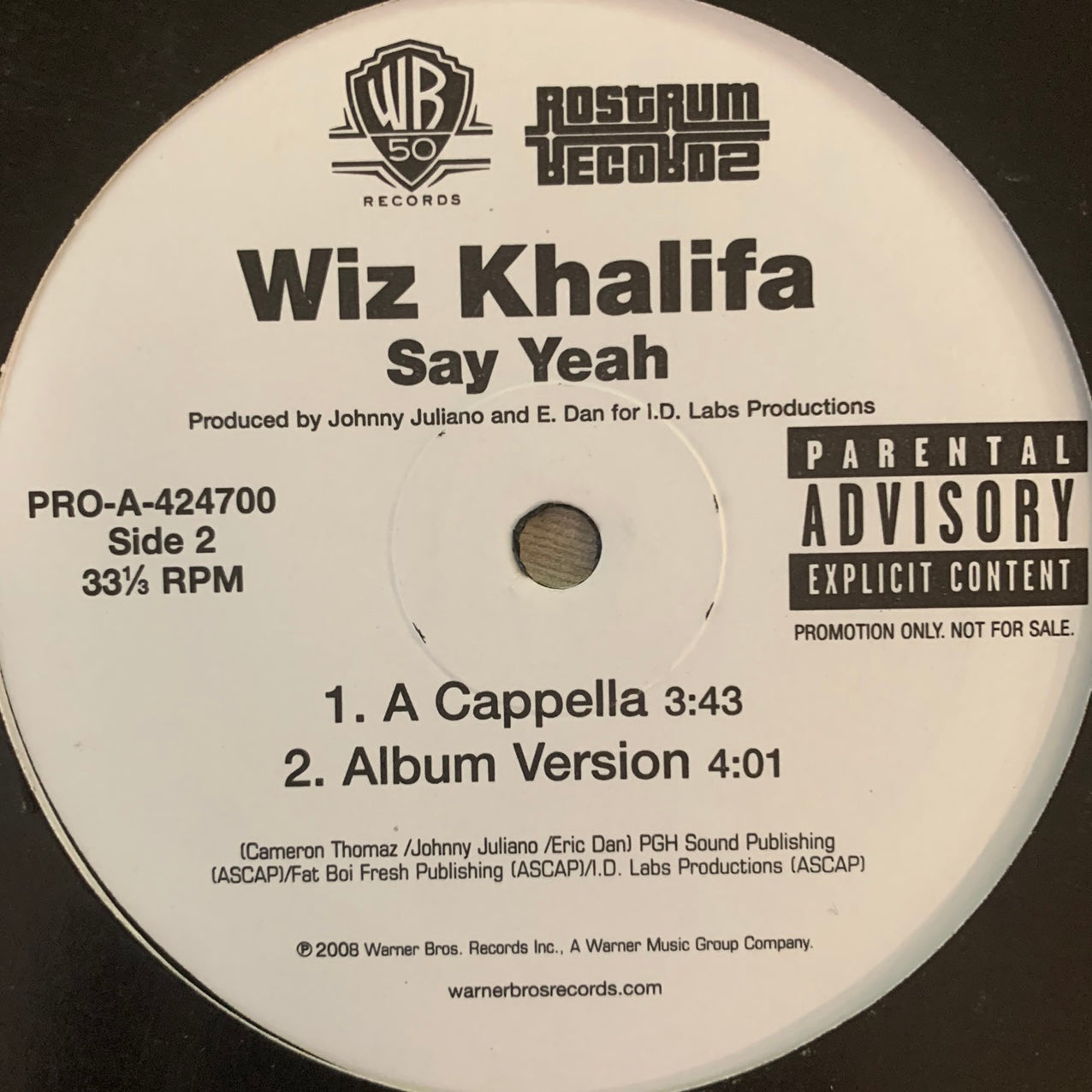 Wiz Khalifa “Say Yeah” 4 Track 12inch Vinyl