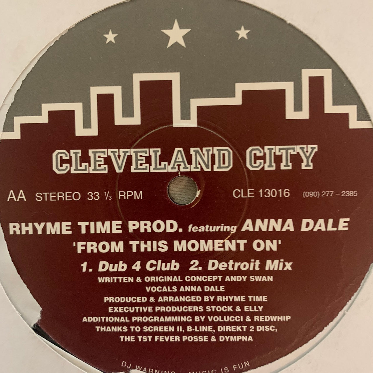 Rhyme Time Prod Feat Anna Dale “From This Moment On” on the iconic House Music Label Cleveland City 3 Track 12inch Vinyl