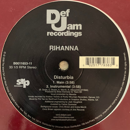 Rihanna “Disturbia” 4 Version 12inch Vinyl