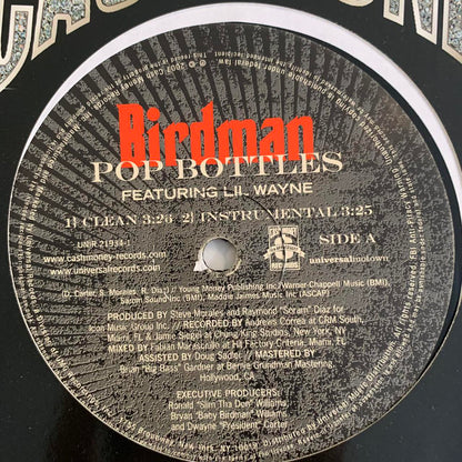 Birdman Feat Lil Wayne “Pop Bottles” 4 Version 12inch Vinyl