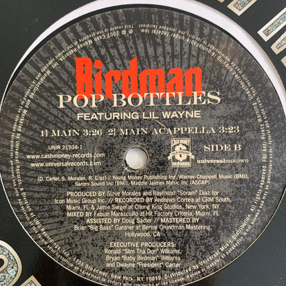 Birdman Feat Lil Wayne “Pop Bottles” 4 Version 12inch Vinyl