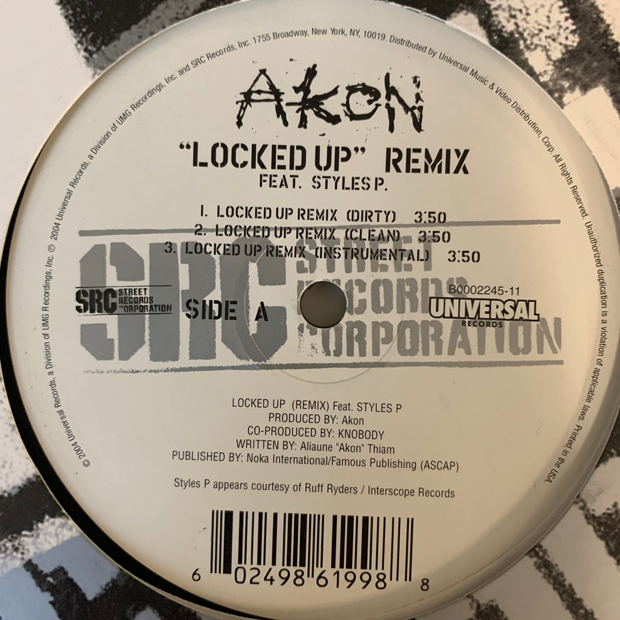 Akon “Locked Up” Feat Styles P 6 Track 12inch Vinyl