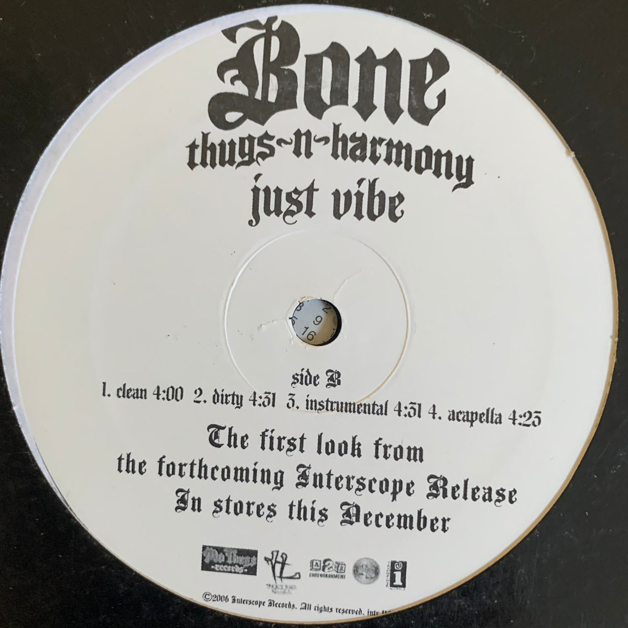Bone Thugs-n-Harmony “Just Vibe” 8 Version 12inch Vinyl, Featuring Clean, Dirty, Instrumental and Acapella versions